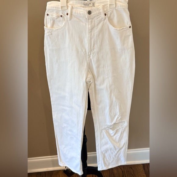 Women’s ABERCROMBIE & FITCH The Ankle Straight Ultra High Rise white jean Sz 10 - Picture 3 of 10